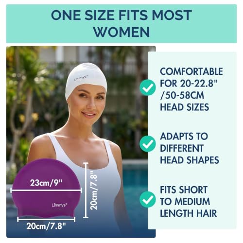 Limmys Silicone Swim Cap for Adults - One Size Black Non-Slip Fit