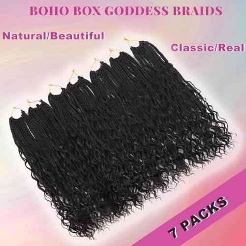 Boho Crochet Braids for Women Black 18 Inch 7 Packs Boho Braids Crochet Hair with Curly Ends Pre Looped Bohemian Crochet Hair Extensions, 1B