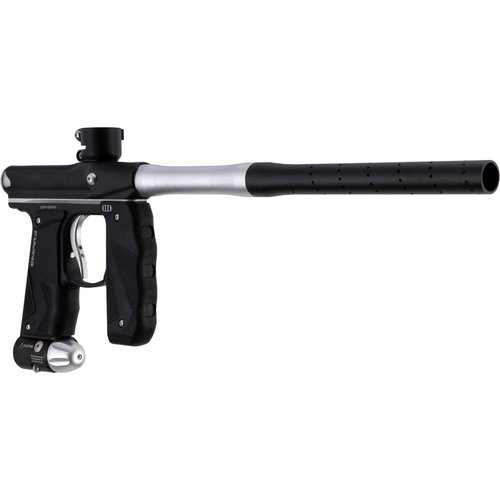 Maddog Empire Mini GS Electronic Full Auto Paintball Gun Marker w/ 48/3000 HPA Paintball Tank, Empire Halo Too Electronic Loader, 4-Pod Harness & (4) Pods Starter Package - Dust Black/Silver