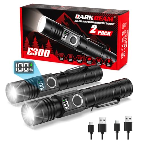 High Lumens Rechargeable LED Flashlight with Power Display, Waterproof, Focusable