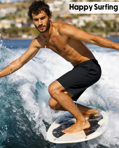 Men's Swim Trunks Large Black 7 Inch Quick-Dry Beach Shorts with Pockets