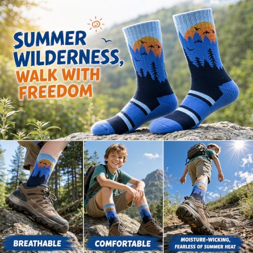 Kids Wool Socks - Boys & Girls 4-7 Years Merino Hiking Athletic Socks - Tree Variation