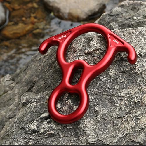 AOKWIT 50KN Rescue Figure, 8 Descender Large Bent-Ear Belaying and Rappelling Gear Belay Device Climbing for Rock Climbing Peak Rescue 7075 Aluminum Alloy (Red)