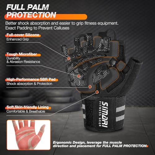 SIMARI Weight Lifting Gloves for Men Women with Wrist Support - Black, X-Large