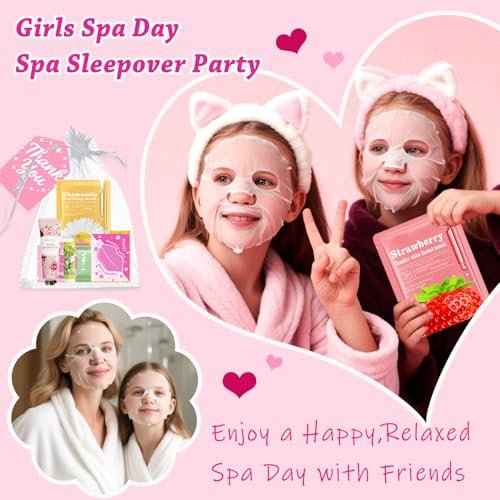 100 PCS Spa Party Supplies for Girls, Spa Party Favors Gifts Set Include Face Masks Skincare, Hand Cream, Lip Balm, Eye Mask, Lip Mask, Hair Ties, Sleepover Slumber Birthday Spa Party Supplies Kit