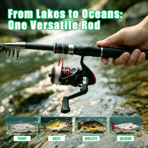 Telescopic Carbon Fiber Fishing Rod and Reel Combo Set - 1.8M/5.9FT Black