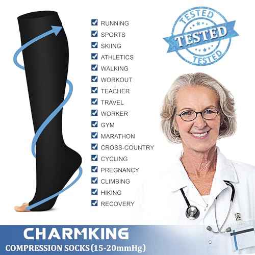 CHARMKING 3 Pairs Open Toe Compression Socks for Women & Men Circulation 15-20 mmHg is Best Support for All Day Wear