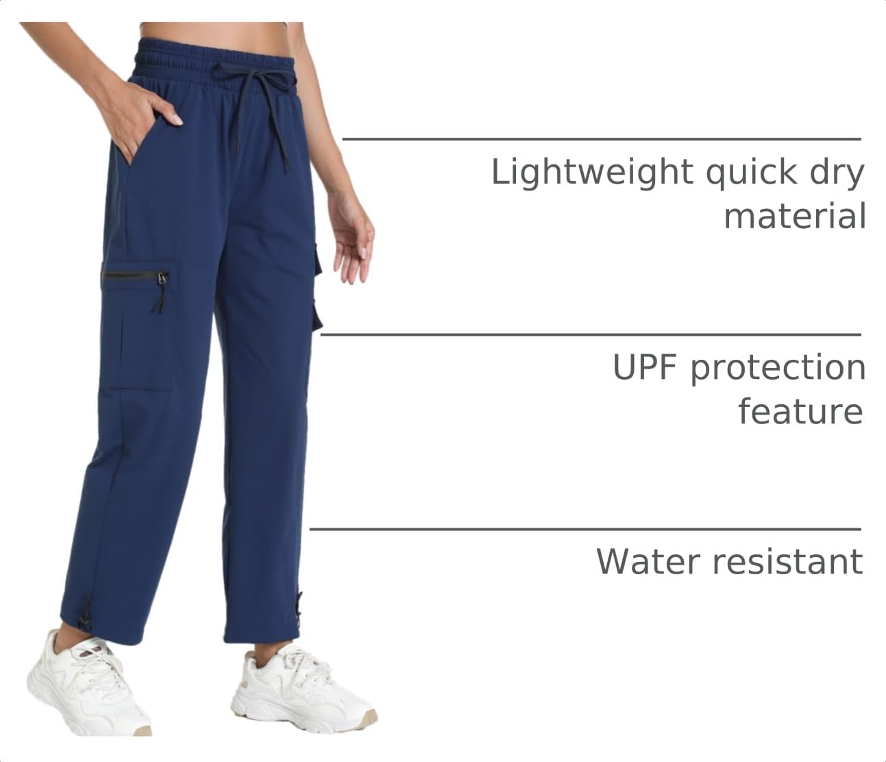 Quick Dry Lightweight Women's Hiking Cargo Pants With 5 Pockets(Navy L)