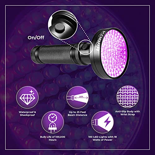 Kobra 100 LED UV Blacklight Flashlight 390nm - Pet Stain Leak Detector, Black