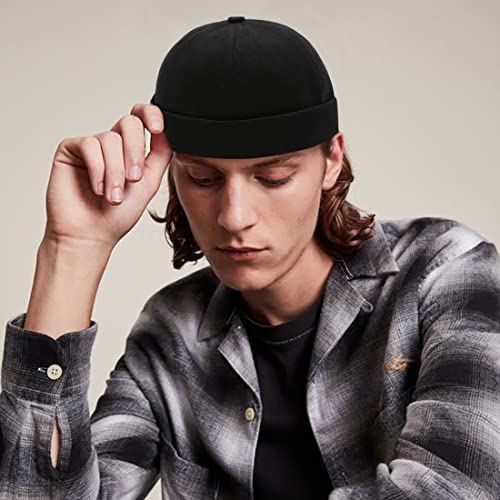 Black Cotton Brimless Docker Cap Adjustable Street Sailor Skullcap Beanie