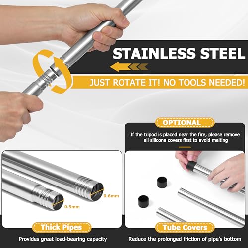 Stainless Steel Campfire Tripod Grill for Camping Cooking - Without BBQ Tools