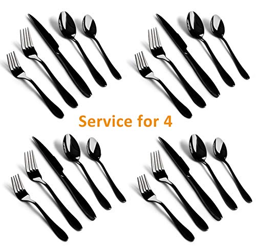 E-far Black Stainless Steel Flatware Set - 20-Piece Service for 4 with Streamlined Handle