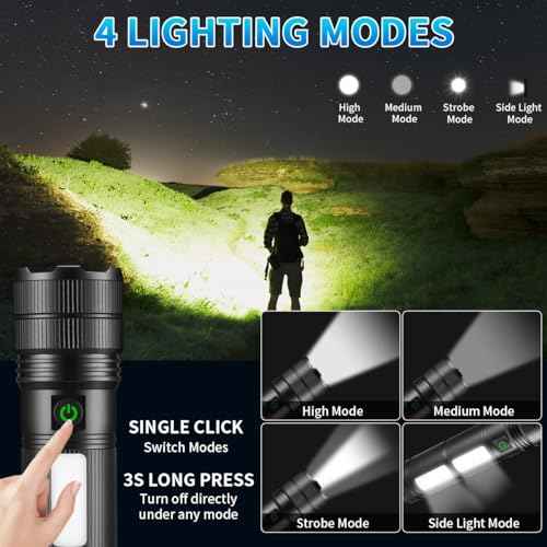 KYEKIO Large Size & High Powered Flashlight, 7200mAh Flashlights High Lumens, Super Bright Flashlight, Rechargeable Flashlights LED, Adjustable Tactical Flash Light, Waterproof Flash Light for Home