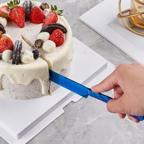 Blue Cake Cutting Set - Stainless Steel Knife and Server with Filigree Design