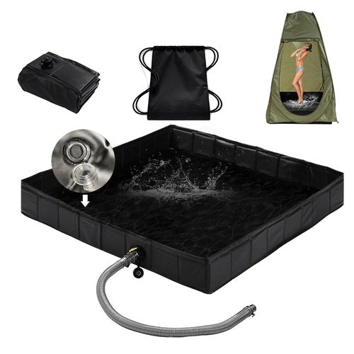 Camping Shower Pan, 41" x 41" x 5" Outdoor Portable Shower Base with Bottom Drain and Side Drain Pipe, Collapsible Shower Basin for Shower Tent Base, Camping, Rv, Beach, Bathing Pets