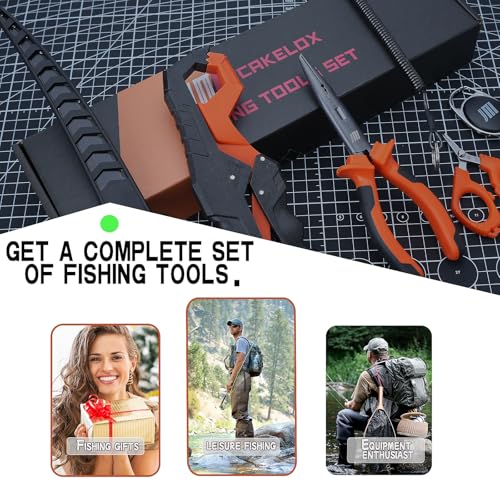 6-Piece Fishing Tool Kit with Pliers, Fillet Knife, Fish Lip Gripper & Retractor