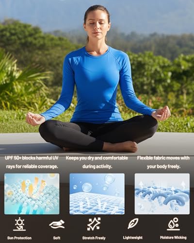 Runhit Women's Compression Shirt Long Sleeve UPF 50+ Athletic Base Layer - Royal Blue, XX-Large