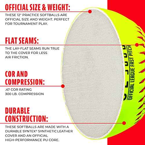 Franklin Sports Official Game Softballs - OL3000 Fastpitch 12" Inch Yellow Softballs - Official Size + Weight Tournament Balls for Practice + Games - 1 Softball