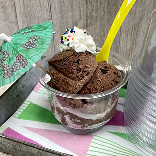 Dessert Serving Kit with 16 Clear Cups, Bright Spoons & Umbrella Picks