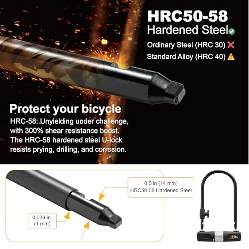 Heavy Duty Bike U Lock with 6FT Cable - Secure Bicycle Lock with Mounting Bracket