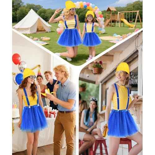 MEEZY 5 Pcs Yellow Halloween Costume Accessories Women Beanie Tutu Skirt Suspenders Goggles Cosplay Dress Up Supplies