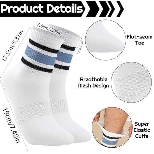 7-11 White Retro Stripe Tube Socks - Vintage Cotton Crew Socks for Women - 6 Pairs