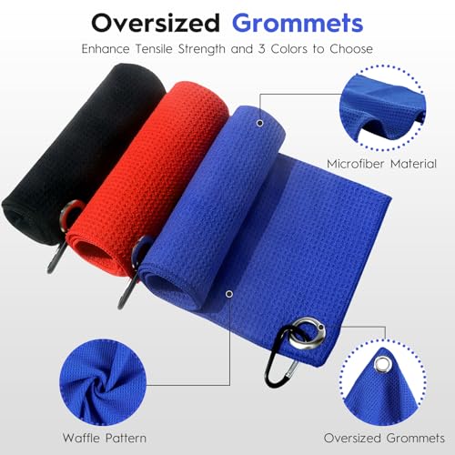 BasicGear Waffle Fishing Towel Set - 3 Pack 16x16 in Black Red Blue
