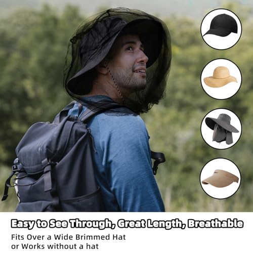 Wholelovein 8 Pack Wearable Mosquito Head Net Face Mesh Protecting Insects - Black
