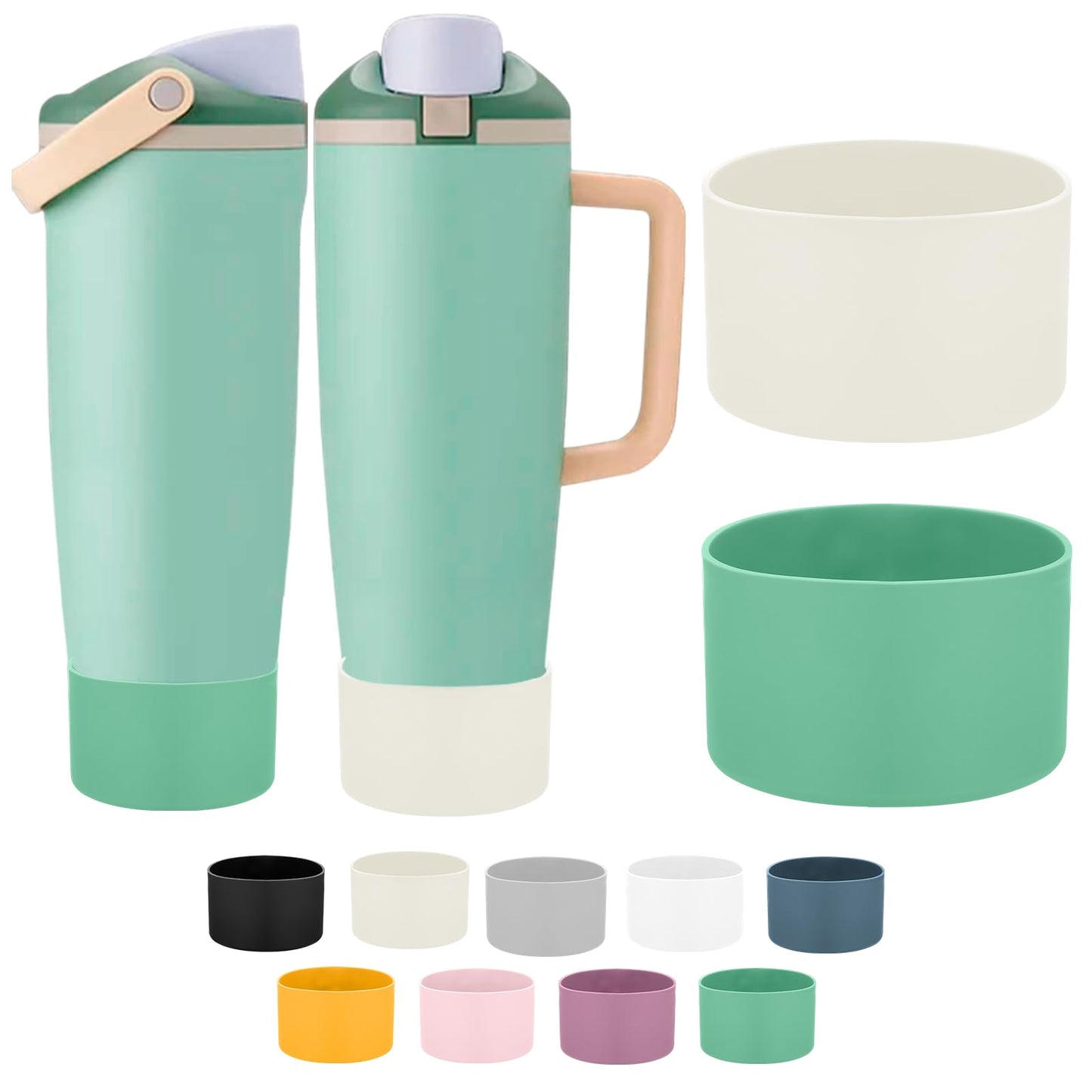 Mity rain 2PCS Protective Silicone Boots for Owala 30oz & 40oz FreeSip Sway Bottles & Tumblers - Accessories for owala, Enhances Stability & Prevents Scratches (Eucalyptus & Lvory)