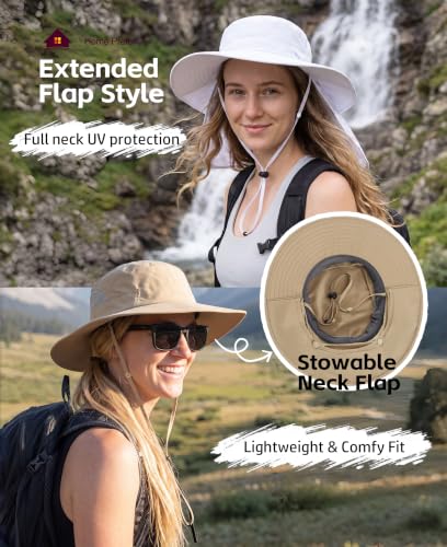 White UPF 50+ Wide Brim Sun Hat with Neck Flap - Men & Women Gardening & Sun Protection