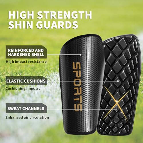 Kids & Adults Soccer Shin Guards with Sleeves - Black, Medium (4'3"-4'11" Tall)