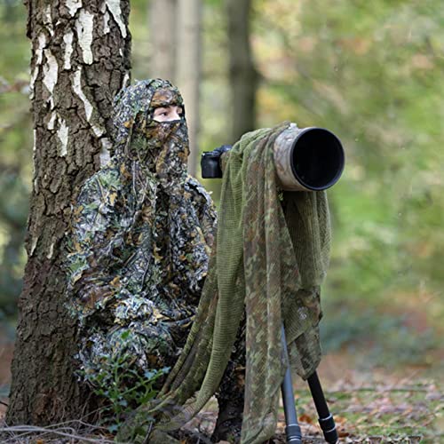 Outdoor Camouflage Ghillie Suit for Hunting & Airsoft, 3D Leafy Hooded Design - Dark Green, Height 5.9-6.2 ft