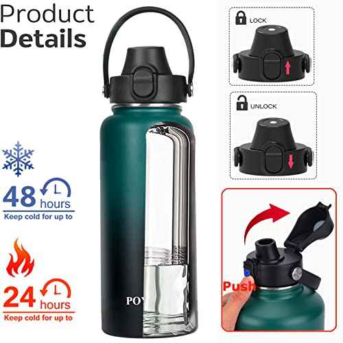 Water Bottle Insulated 32oz 40oz 64oz 128oz Straw Lid Spout Lid & 3 Lids, Leak Proof, Vacuum Insulated,Stainless Steel Water Bottle Wide Mouth for Sports, Gym or Office