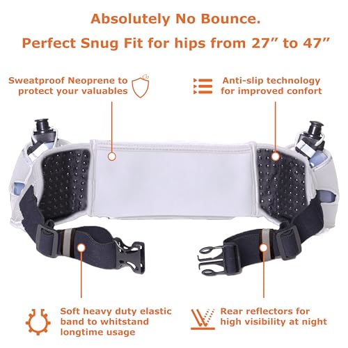 No.1 Hydration Belt by Runtasty - Premium Running Fuel Belt with 2 BPA-Free 10 oz Water Bottles, Touchscreen Pocket, No-Bounce Design - Platinum Gray