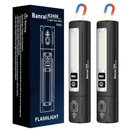Banral Rechargeable Magnetic Small Flashlights High Lumens - Super Bright Powerful LED Tactical USB C Flashlight, 8 Modes, Dual Button Waterproof Pocket Flash Light for Emergency, Car (2, Black)