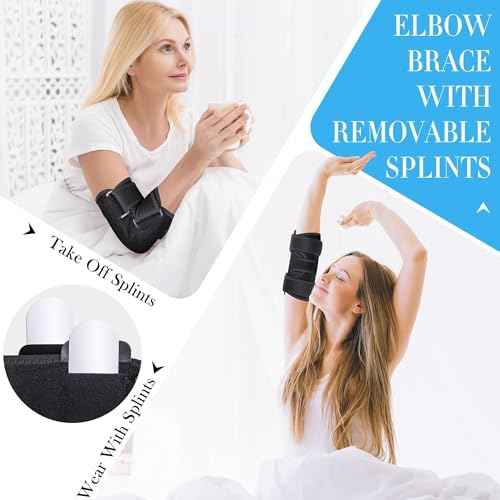 Niceuare Elbow Brace with 2 Removable Metal Splints - Adjustable Elbow Support for Tendonitis, Cubital Tunnel Syndrome, and Ulnar Nerve Entrapment Pain Relief Fit Men £¦ Women