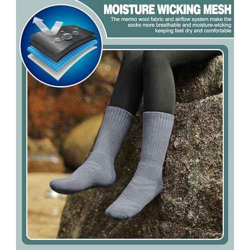 LANLEO Merino Wool Hiking Socks for Women Men Thermal Winter Warm Thick Cushion Moisture Wicking Crew Work Boot Socks
