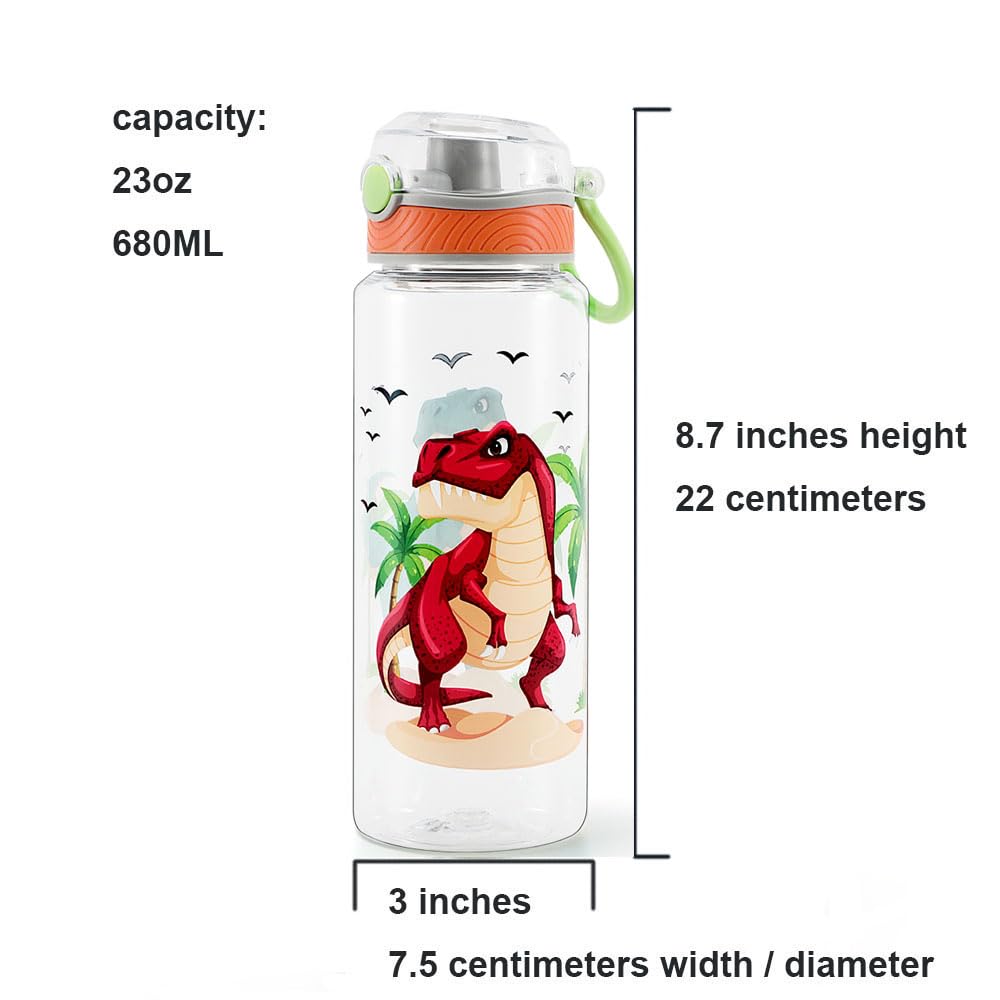 Home Tune 23oz Kids Water Bottle for School Boys, BPA FREE Tritan, Leak Proof Flip Top Lid, Easy Clean, Carry Handle - Dinosaur
