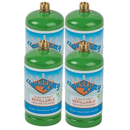 Flame King Refillable 1LB (16.4 oz) Empty Propane Cylinder Tank, Reusable, Safe & Legal Refill Option, DOT Compliant, for Camping, Backpacking and Hiking (4-Pack)