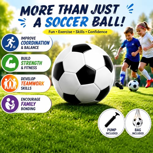 Soccer Ball Size 5 - Classic 1 Pack with Pump & Mesh Bag - Suitable for Teens & Adults