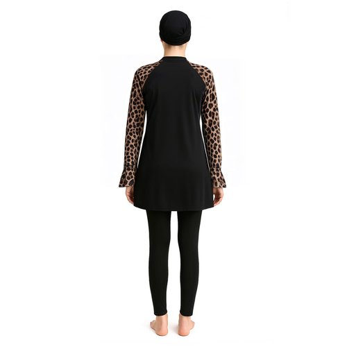 GZHOK Plus Size Muslim Swimsuits Long Sleeve Islamic Swimwear Full Coverage Swimsuits for Women 3 PCS Set Muslim Swimsuit Black