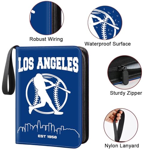 Baseball Card Binder, Los Angeles Trading Card Holder Protectors, 4 Pocket Fits 400 Cards with 50 Removable Sleevesves Card Storage Album Folder Case Collector