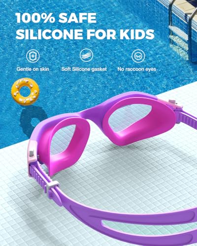 OMID Kids Swim Goggles - A2 Purple Frame Red Lens for Ages 6-14