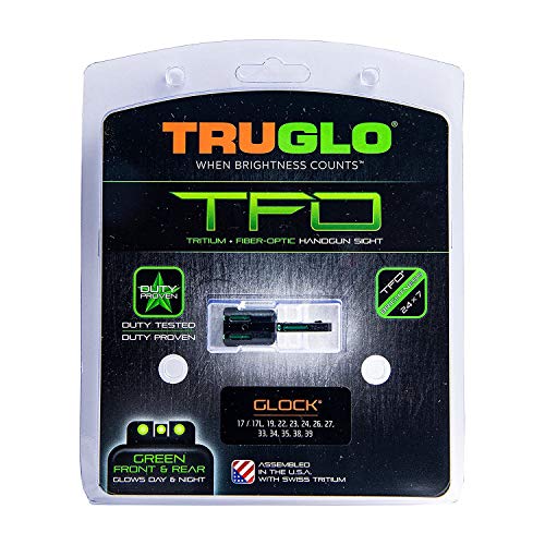 TRUGLO TFO Tritium & Fiber-Optic Handgun Sight | Snag-Resistant Front & Rear Bright Night Sights, Compatible with Glock Handguns