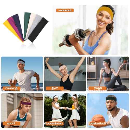 Workout Headbands for Women Non Slip - 8PCS Elastic Sport Head Bands for Women's Hair, Sweat Headband for Athletic Yoga Running Gym