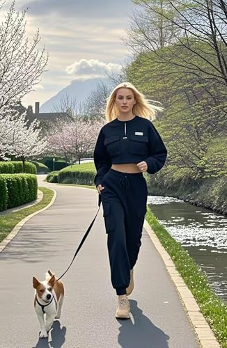 Women's Lightweight Hiking Cargo Joggers with 4 Pockets - Dark Black, Large