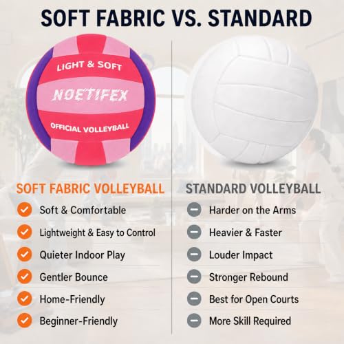 Soft Volleyball for Indoor Practice - Noetifex Light Cushion Ball, Red Pink Purple Premium Variation