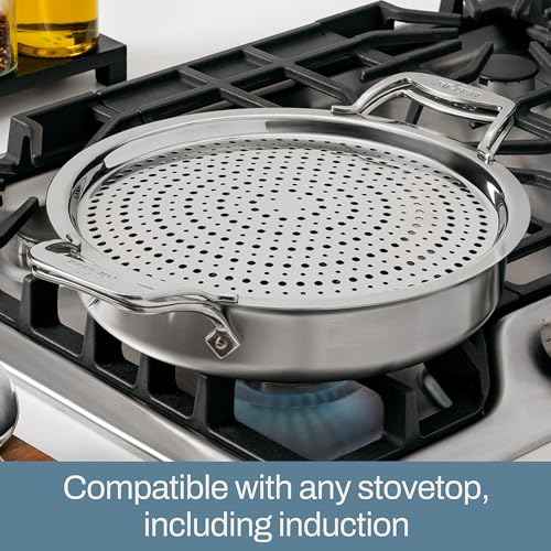 All-Clad Accessory, Stainless Steel Strain & Splatter Guard, 10.5-Inch, Easy, Mess-Free Straining, Multifunctional Design, Pots and Pans, Cookware, Kitchen Gadgets, Cooking Tools, Silver