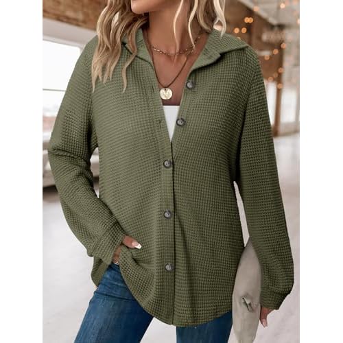 BETTE BOUTIK Womens Long Sleeve Waffle Knit Tops Fall Winter V Neck Sweatshirts Casual Fashion Shirts