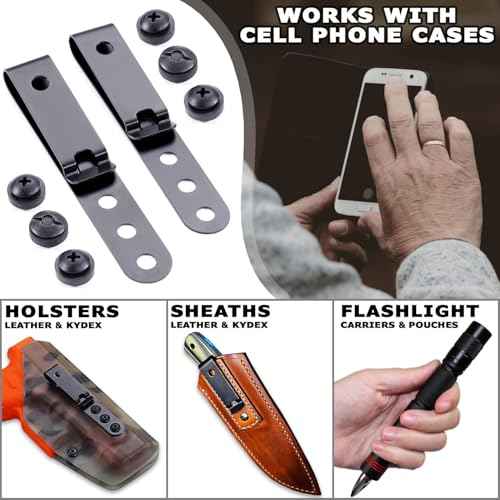 HolsterSmith Universal Metal Belt Clip for Holster Making - (Model 5) - (3-Hole) - (Tactical Black) - (w/SPTHA Mounting Hardware) - (2 Pack)